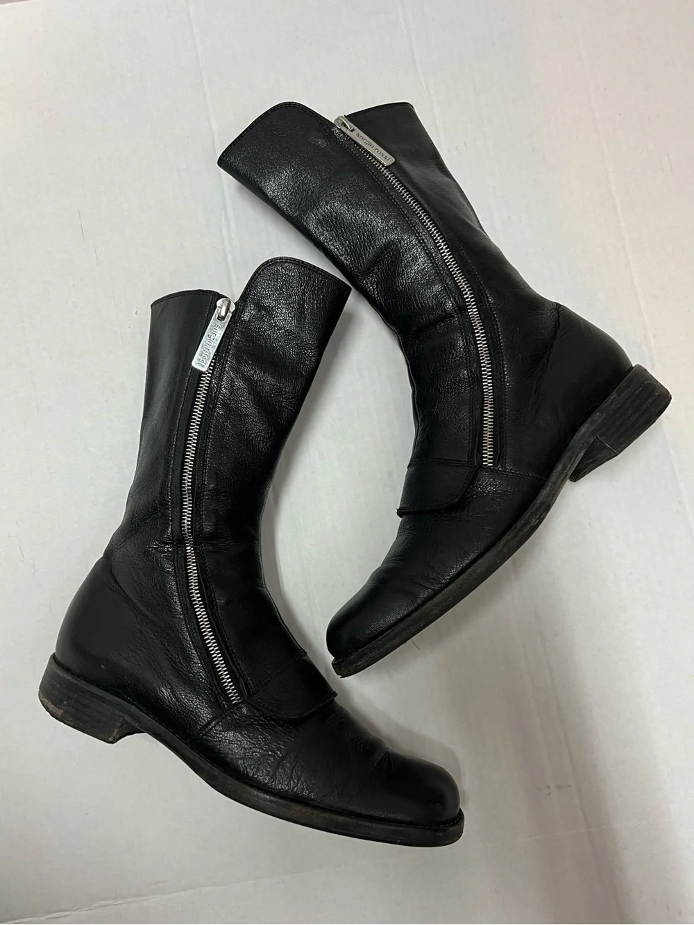 Sergio Rossi Women’s 37.5 (US 7.5) Black Leather Zip Moto Mid Calf Combat Boots - Picture 12 of 12